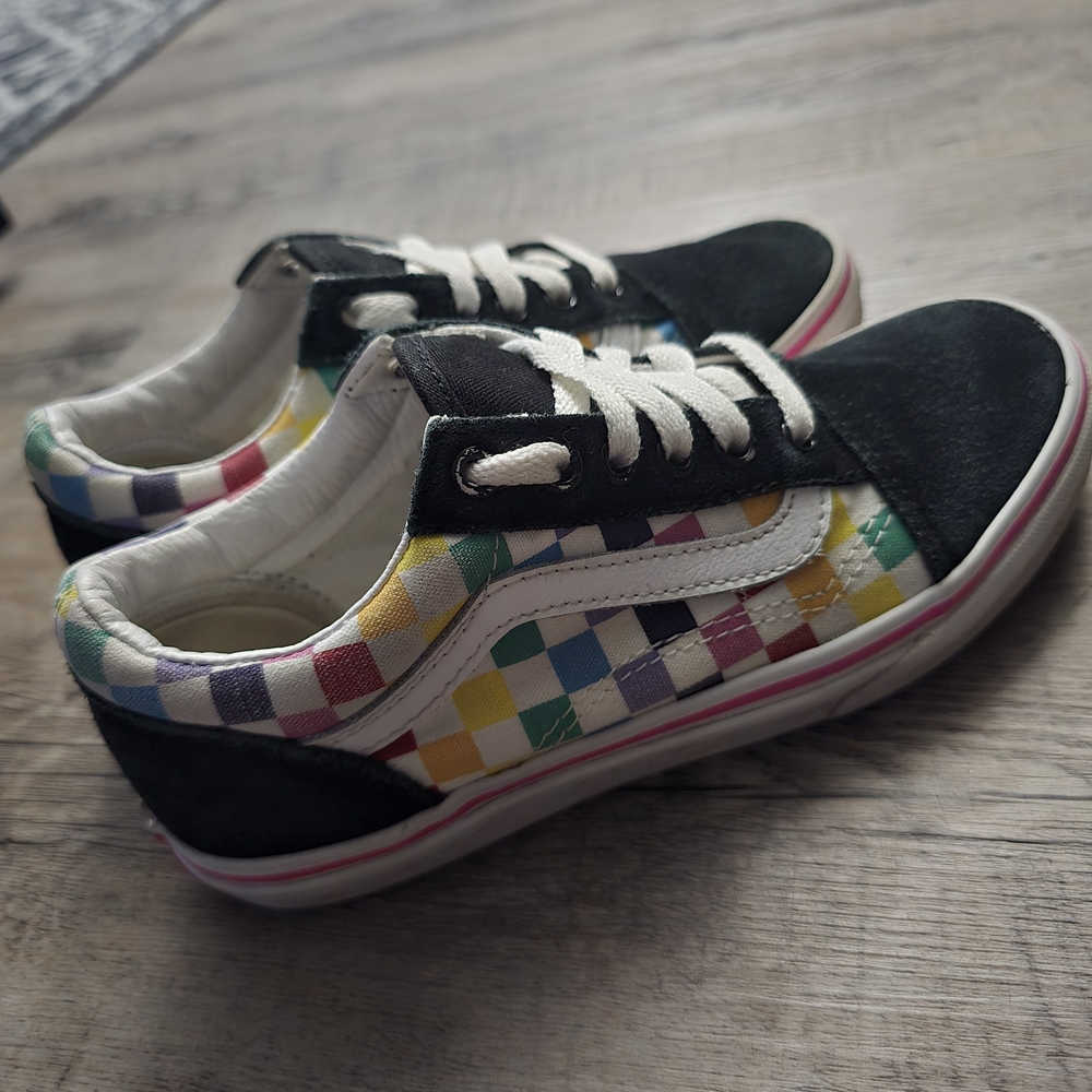 Vans Old Skool Checkered Mulitcolor Skate Shoes Size YOUTH 3 Lace Up